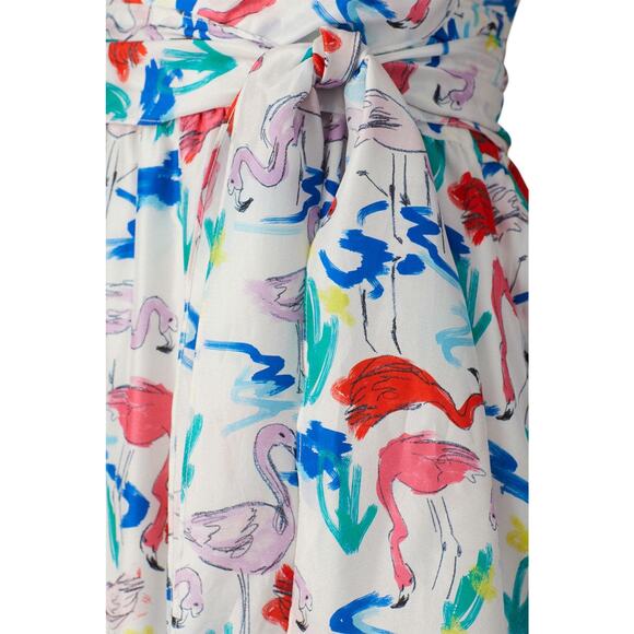 Tanya Taylor Tiegan Flamingo Print Silk Short Sleeve Midi Dress Size 6 - Picture 2 of 13